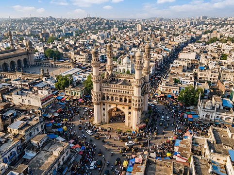 aerial view of charminar hyderabad india