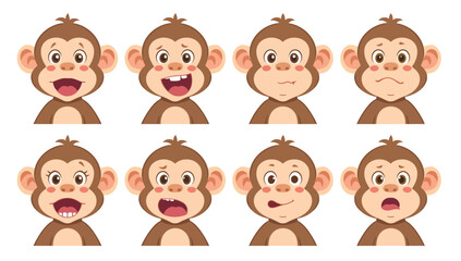 Naklejka premium Cartoon monkey faces with expressions.