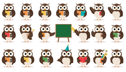 Obraz premium Owl Characters in Various Colorful Outfits.