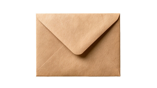 Brown kraft paper envelope with triangular flap, isolated on transparent background