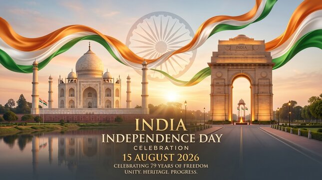 India Independence Day Celebration 15 August 2026 with Taj Mahal and India Gate