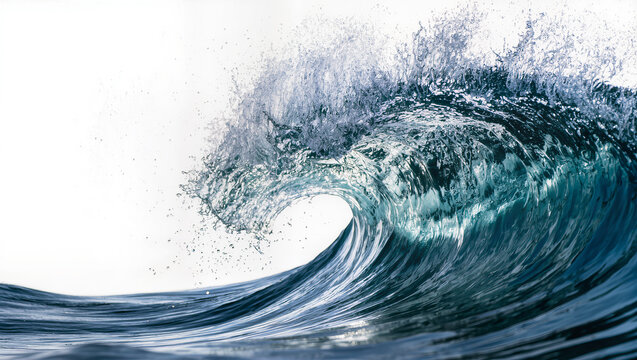 Crashing ocean wave with spray and foam, isolated on transparent background