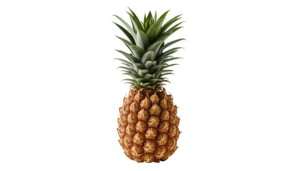 Fototapeta premium Whole ripe pineapple with green spiky leaves, isolated on transparent background