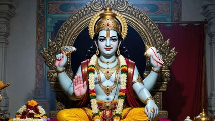 Obraz premium Vishnu's divine presence temple setting religious art spiritual atmosphere close-up perspective
