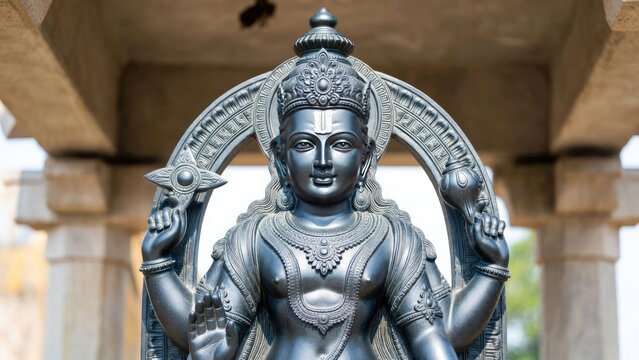 Temple courtyard photography close-up on the spiritual significance of vishnu idol installation
