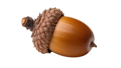 Brown acorn with textured cap, isolated on transparent background © Maria