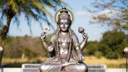 Obraz premium Serene vishnu statue in nature spiritual art display outdoor peaceful setting
