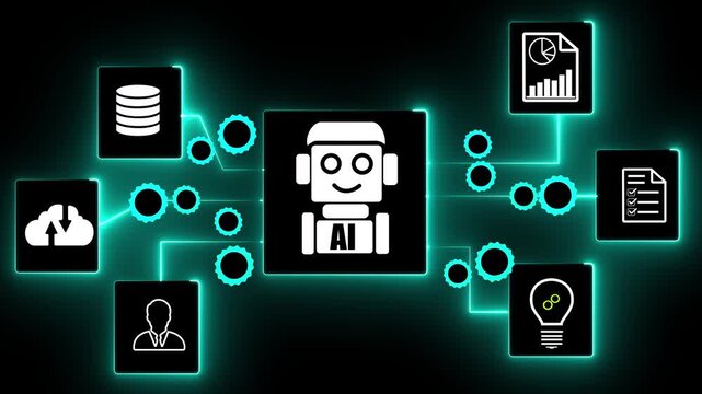 AI function calling and API integration. System integration for workflow automation. Animated cloud computing icon on transparent background.