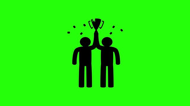 High quality 4K video showing two soccer players raising a trophy with confetti glitter silhouette bouncing. Great asset for victory celebration vlog.