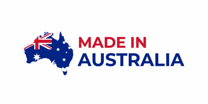 Made in Australia logo with flag and map  Australian product label