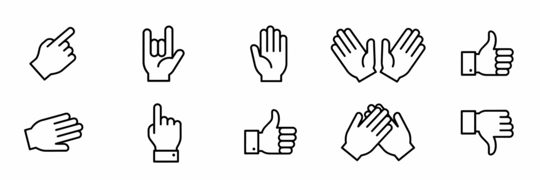 Setofvarioushandgesturesandsignsiconsonwhitebackground
