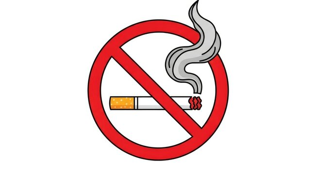 No Smoking Prohibited Sign with Burning Cigarette and Gray Smoke Vector Illustration