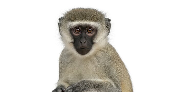 Close-up Portrait of a Vervet Monkey Isolated on White Background