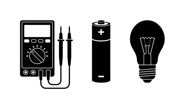 Electrical Tools and Components Vector Icon Set