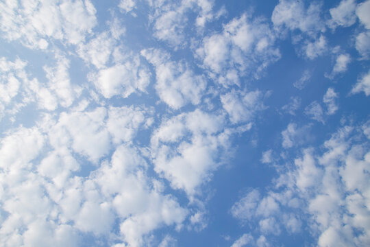 Blue Sky Background with Soft White Clouds and Clear Summer Weather