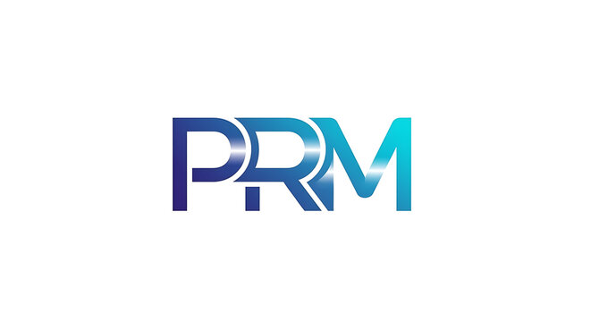 Abstract Professional PRM Lettering Logo Design Featuring Metallic Blue and Purple Gradient Typography for Modern Corporate Branding