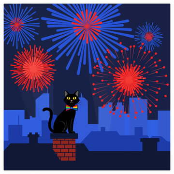Black cat wearing a bow tie sits on a chimney.