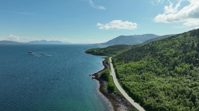 Aerial shot of the amazing landscapes along the coast of Northern Norway