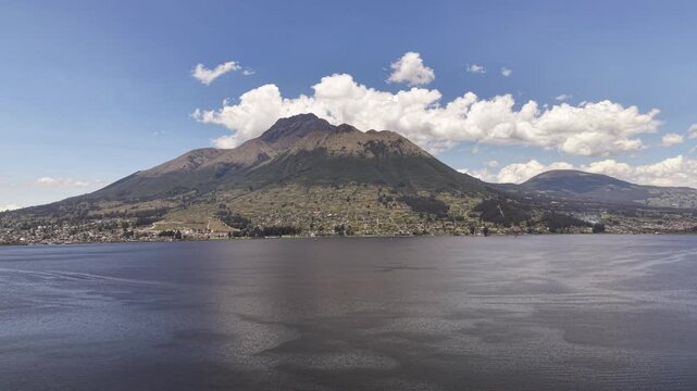 Aerial View of San Pablo Lake and Otavalo Mountains Ecuador