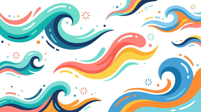 Stylized ocean waves pattern colorful abstract water swirls and sparkling accents
