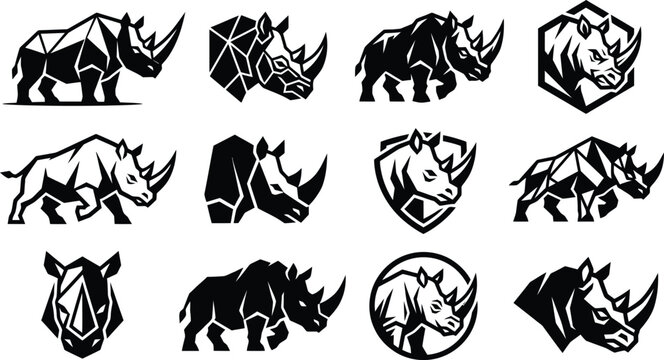 Rhino Mascot Logo Collection Vector Set