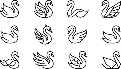 Fototapeta premium Elegant Swan Line Art Logo Collection