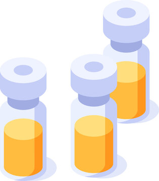 Vaccine vials holding liquid medication represent global health, research, and pharmaceutical development