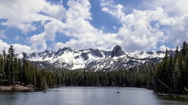 Time Lapse of the clouds moving across the sky above Lake Mamie in the Sierra Nevada Mountains in Mammoth Lakes, California