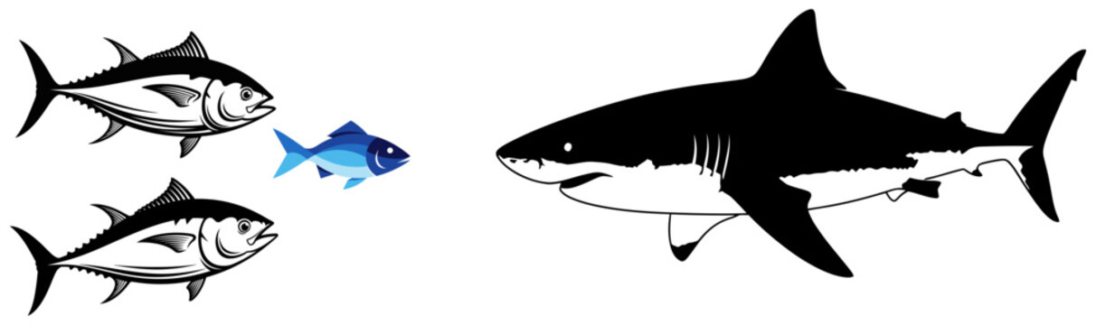 Shark and tuna fish illustrations