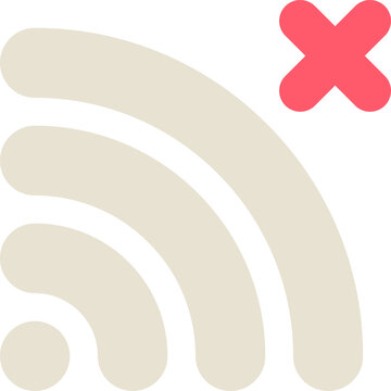 Wireless signal icon with a red cross indicating disconnection or no network