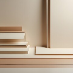 Fototapeta premium Minimalist beige paper layers with subtle depth, cosmetic product presentation backdrop
