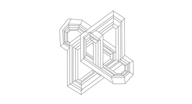 Abstract impossible geometric wireframe shape.