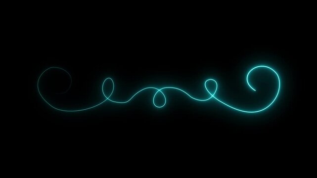 Elegant neon ornamental swirl divider flourish decorative line, line, scroll red vintage invitation graphic abstract, illustration, black background, 4k video.