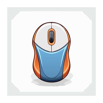 Cartoon computer mouse with orange and blue accents