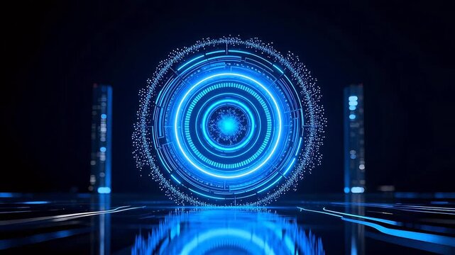 Futuristic blue circular portal
