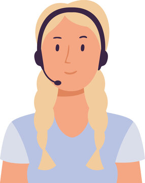 Blonde woman wearing a headset and microphone, offering customer support