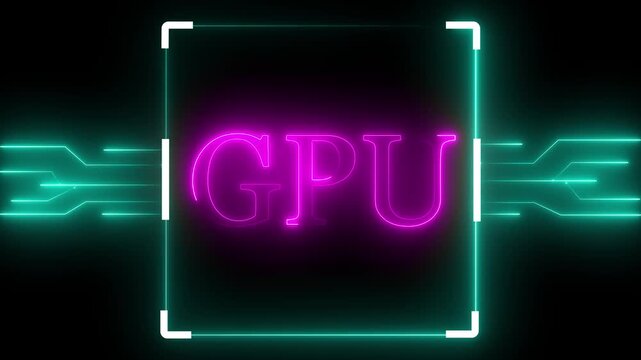 GPU accelerated software and applications. Advanced data processing including simulation and machine learning. Neon Glowing withe black background 4k video.