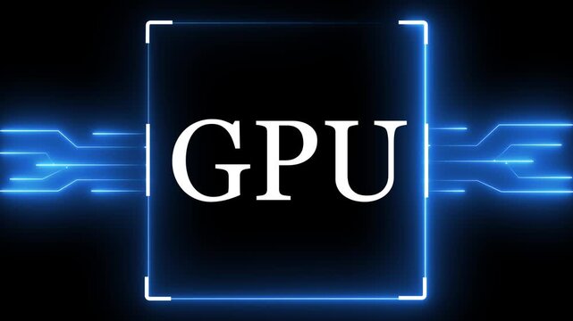 GPU accelerated software and applications. Advanced data processing including simulation and machine learning. Neon Glowing withe black background 4k video.