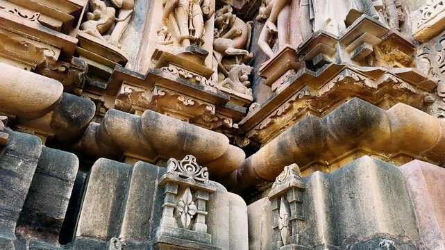 Khajuraho. Chaunsat Yogini Temple. Dedicated to the goddess Kali. Unesco World Heritage Siteing bas relief panorama, Lakshmana Temple, Khajuraho, India. Unesco World Heritage Site