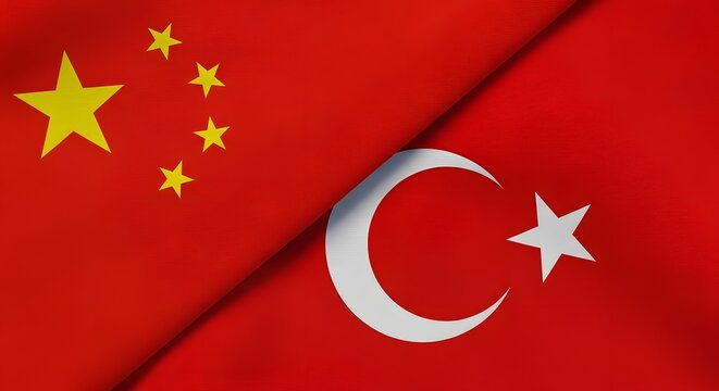 China and turkey flags waving together international relations concept