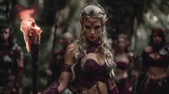 Fantasy wallpaper. A fantasythemed digital artwork depicts a female warrior in the foreground. She has long, wavy blonde hair styled in a halfup, halfdown hairstyle, adorned with a tiara.