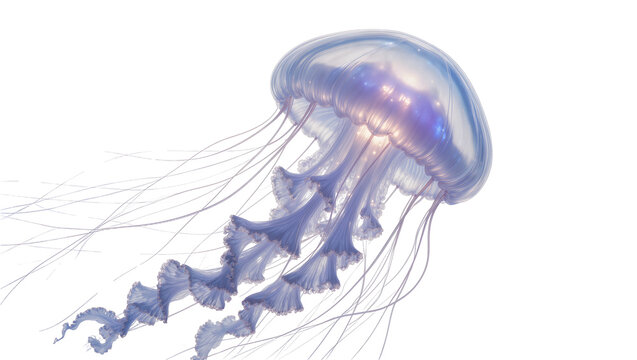 Translucent jellyfish with long tentacles, isolated on transparent background