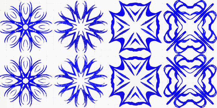 Blue Tribal Designs Pattern On White Background
