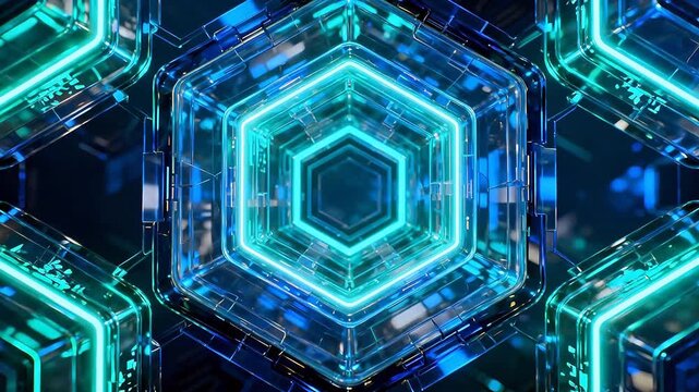 Futuristic hexagonal neon tunnel