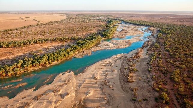 reuniting. Aerial view of a river channel reuniting in a desert oasis. travel magazines, destination branding, designed for outdoor magazines and nature guides and travel destination branding.