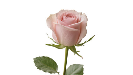 Delicate pale pink rose with green stem and leaves, isolated on transparent background © Maria