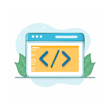 Flat design illustration of code tags in a browser window