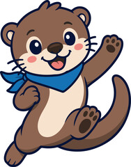 Obraz premium Cartoon otter mascot with blue bandana cheerful and playful illustration