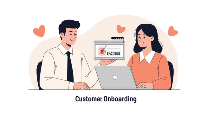Customer Onboarding with Savings Growth Illustration - Modern Flat Design Vector