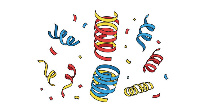 Colorful party streamers and confetti celebration.